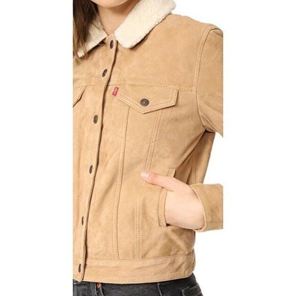 NEW NWT Small S Levi's Dijon Jacket & Coats Suede Sherpa Fur Lined Trucker - Picture 7 of 15
